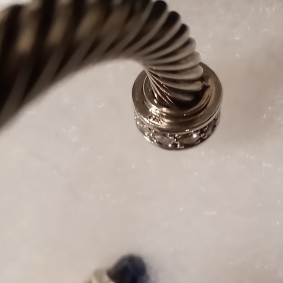 Twisted cable cuff sterling bracelet with blue sapphire gems & pave cz - Picture 6 of 12